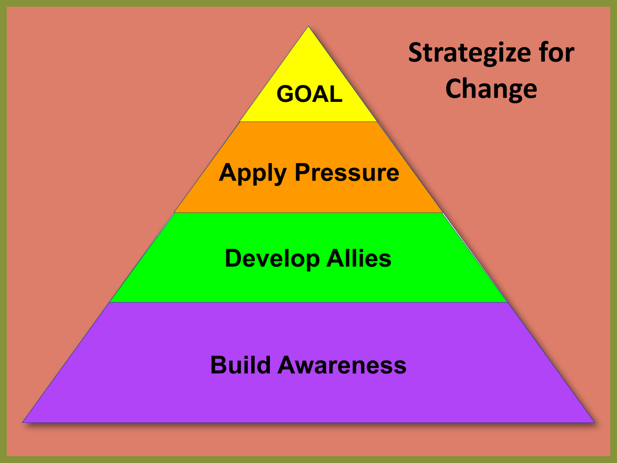 Change triangle: Awareness, Allies, Action and then Goal