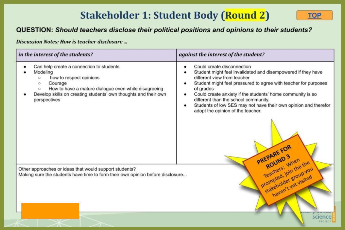 Deliberative Discourse - Student note organizer screenshot