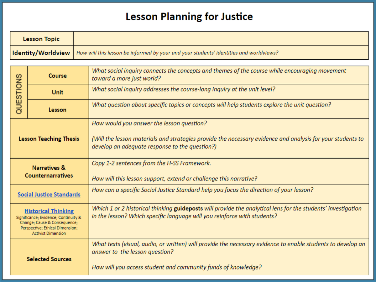 Screenshot of lesson planner