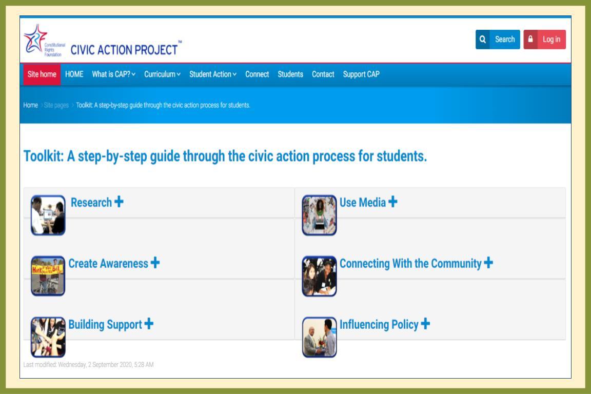 Screenshot from Civic Action Toolkit, Constitutional Rights Foundation